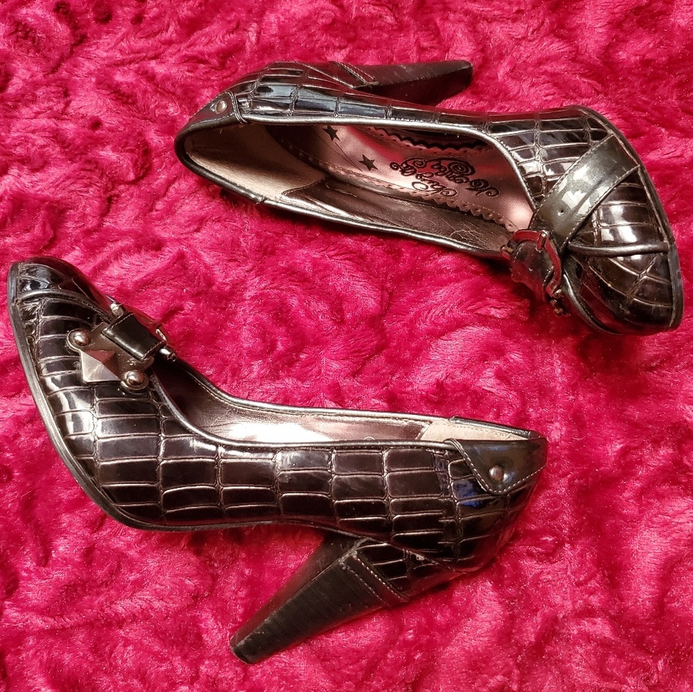 NAUGHTY MONKEY BLACK MOC CROC SHINY BUCKLE PUMPS - Picture 4 of 8